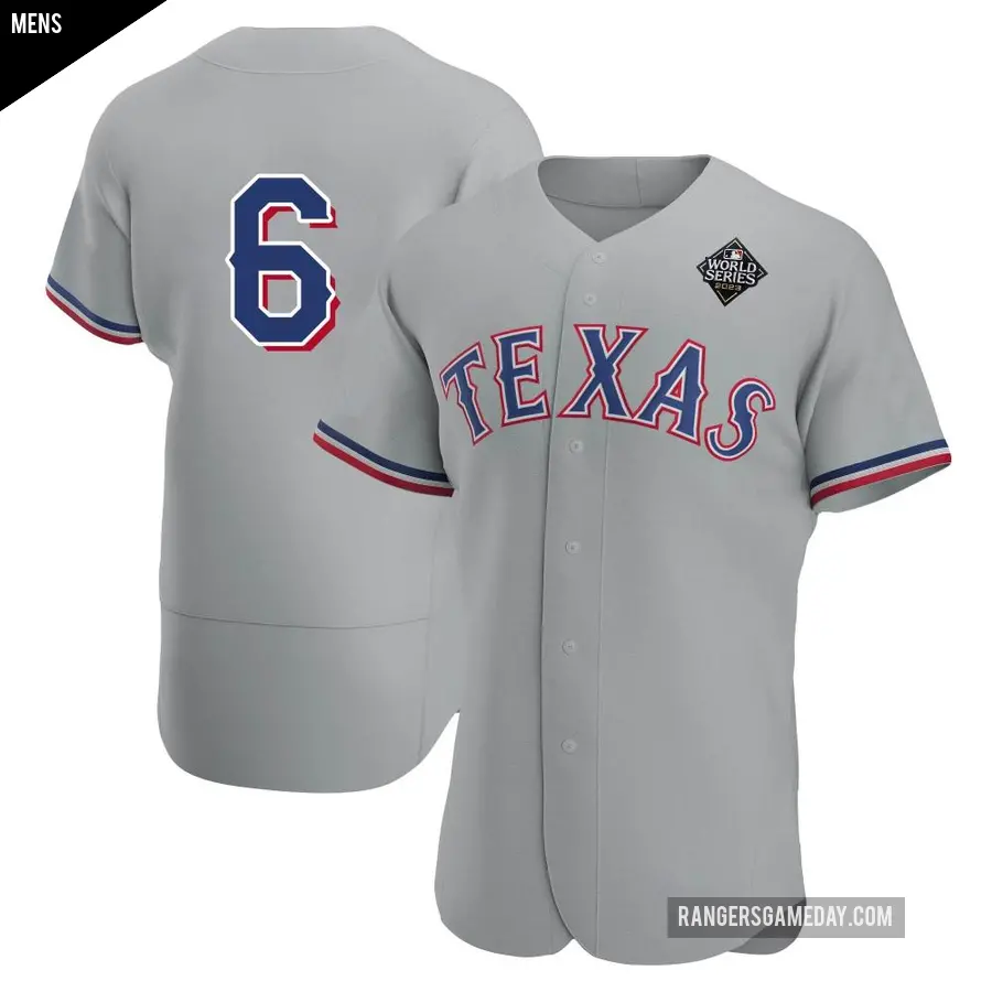 Men's Texas Rangers ＃6 Brett Nicholas Authentic Gray Road 2023 World Series Jersey