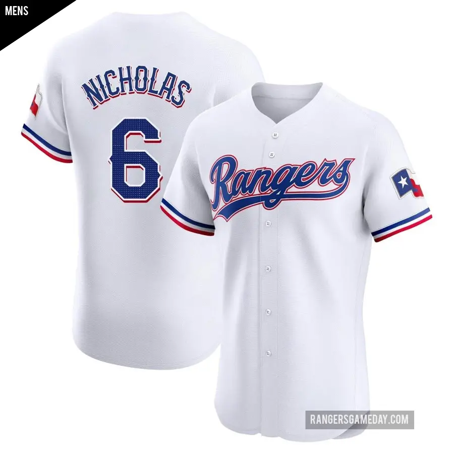 Men's Texas Rangers ＃6 Brett Nicholas Elite White Home Jersey