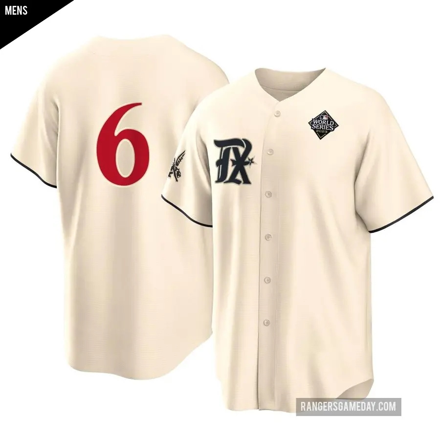Men's Texas Rangers ＃6 Brett Nicholas Replica Cream 2023 City Connect 2023 World Series Jersey