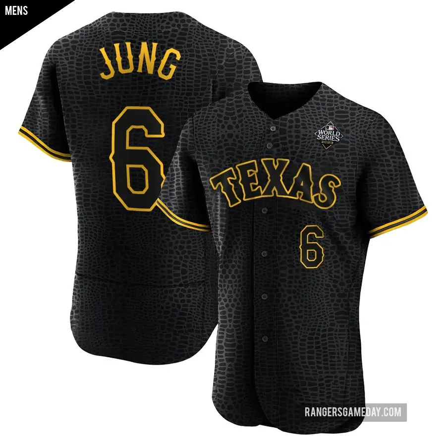 Men's Texas Rangers ＃6 Josh Jung Authentic Black Snake Skin City 2023 World Series Jersey