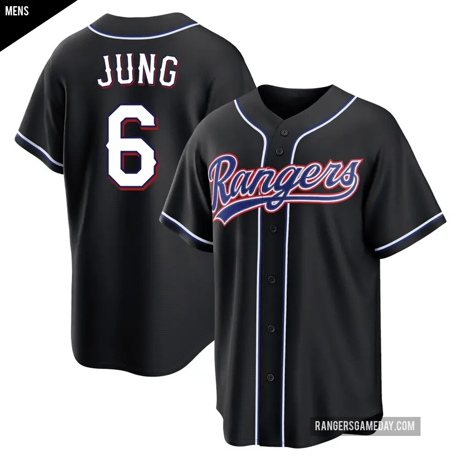 Men's Texas Rangers ＃6 Josh Jung Replica Black Fashion Out Jersey