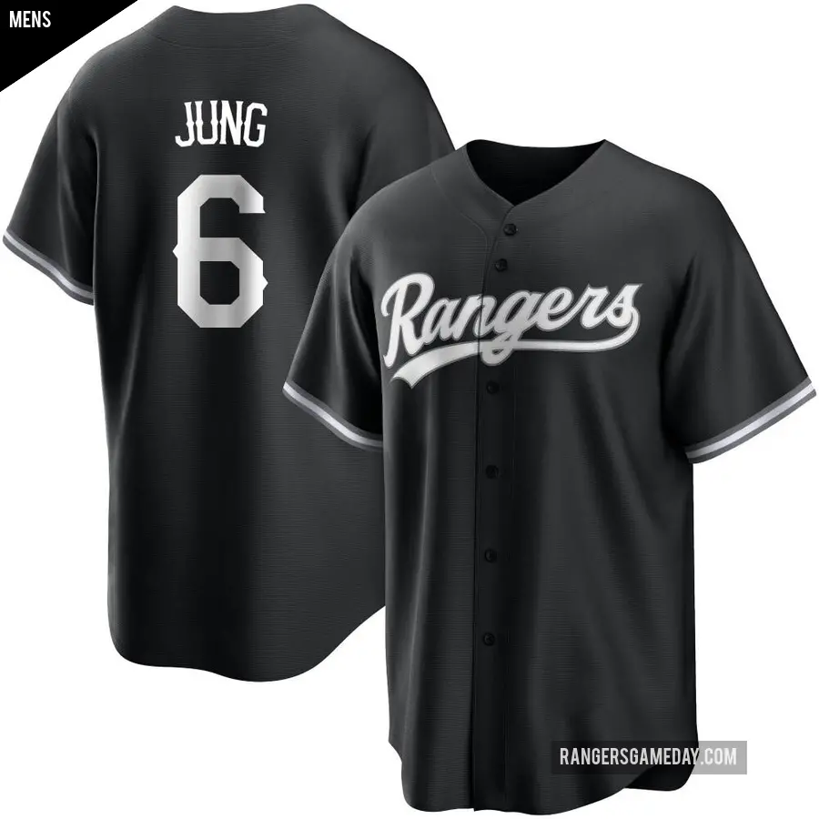 Men's Texas Rangers ＃6 Josh Jung Replica Black/White Jersey