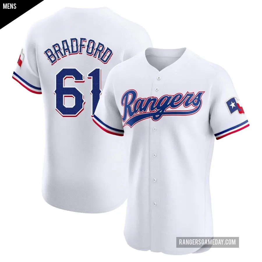Men's Texas Rangers ＃61 Cody Bradford Elite White Home Jersey