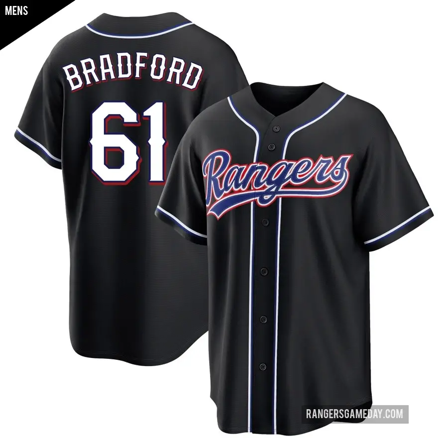 Men's Texas Rangers ＃61 Cody Bradford Replica Black Fashion Out Jersey