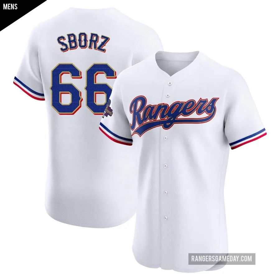 Men's Texas Rangers ＃66 Josh Sborz Elite Gold White 2024 Collection Jersey