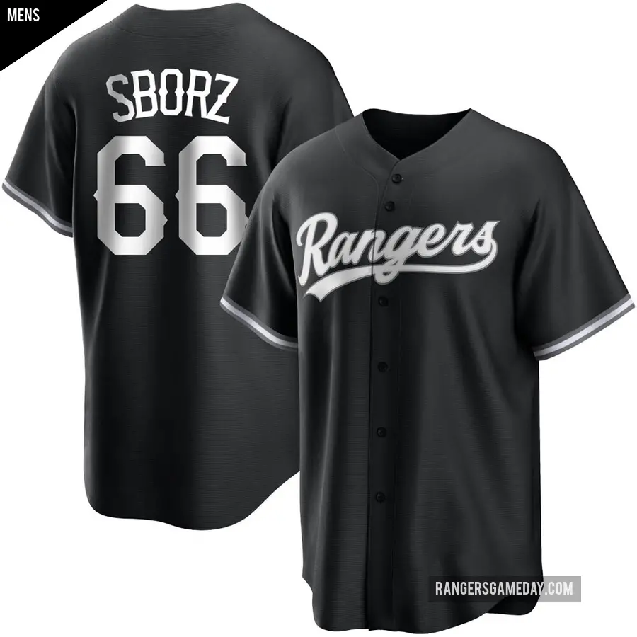 Men's Texas Rangers ＃66 Josh Sborz Replica Black/White Jersey
