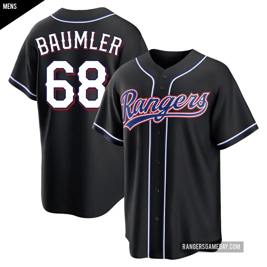 Men's Texas Rangers ＃68 Carter Baumler Replica Black Fashion Out Jersey