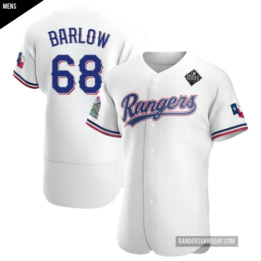 Men's Texas Rangers ＃68 Joe Barlow Authentic White Home 2023 World Series Jersey