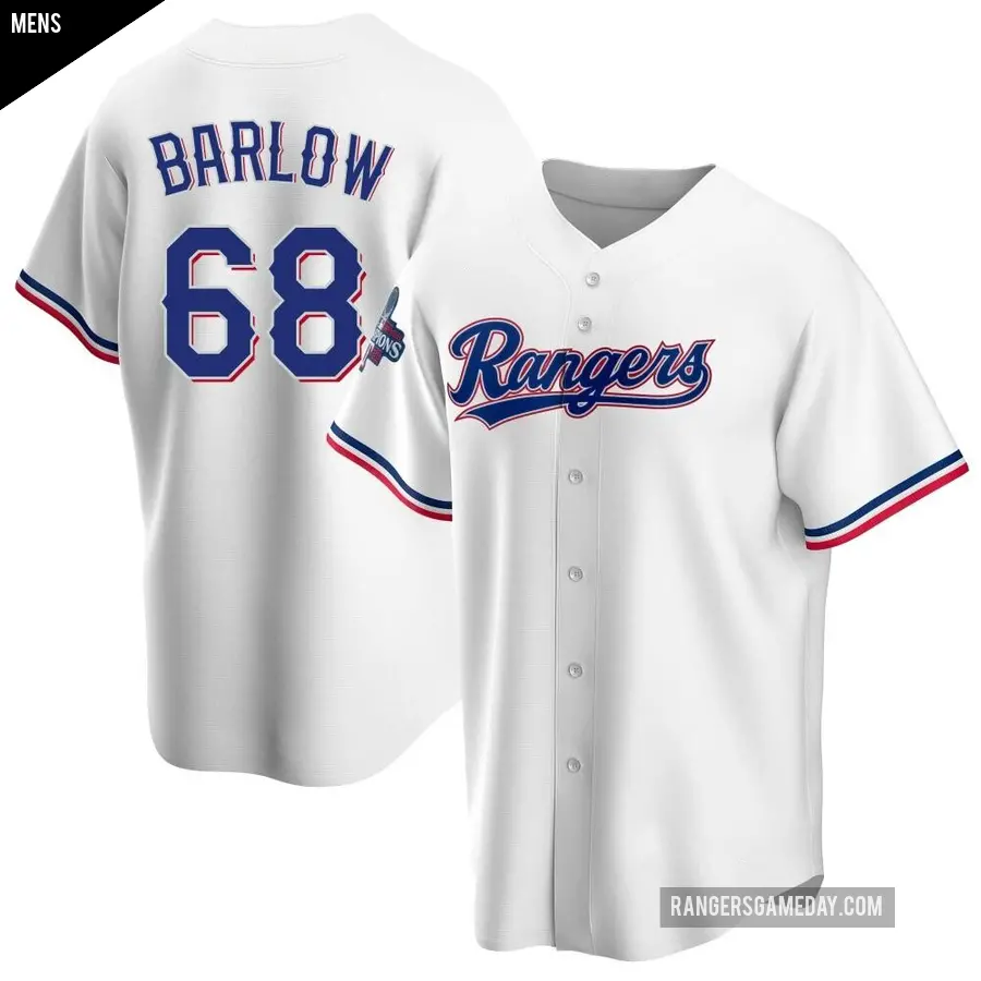 Men's Texas Rangers ＃68 Joe Barlow Replica White Home 2023 World Series Champions Jersey
