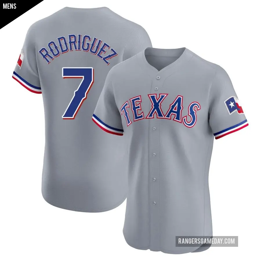 Men's Texas Rangers ＃7 Ivan Rodriguez Elite Gray Road Jersey