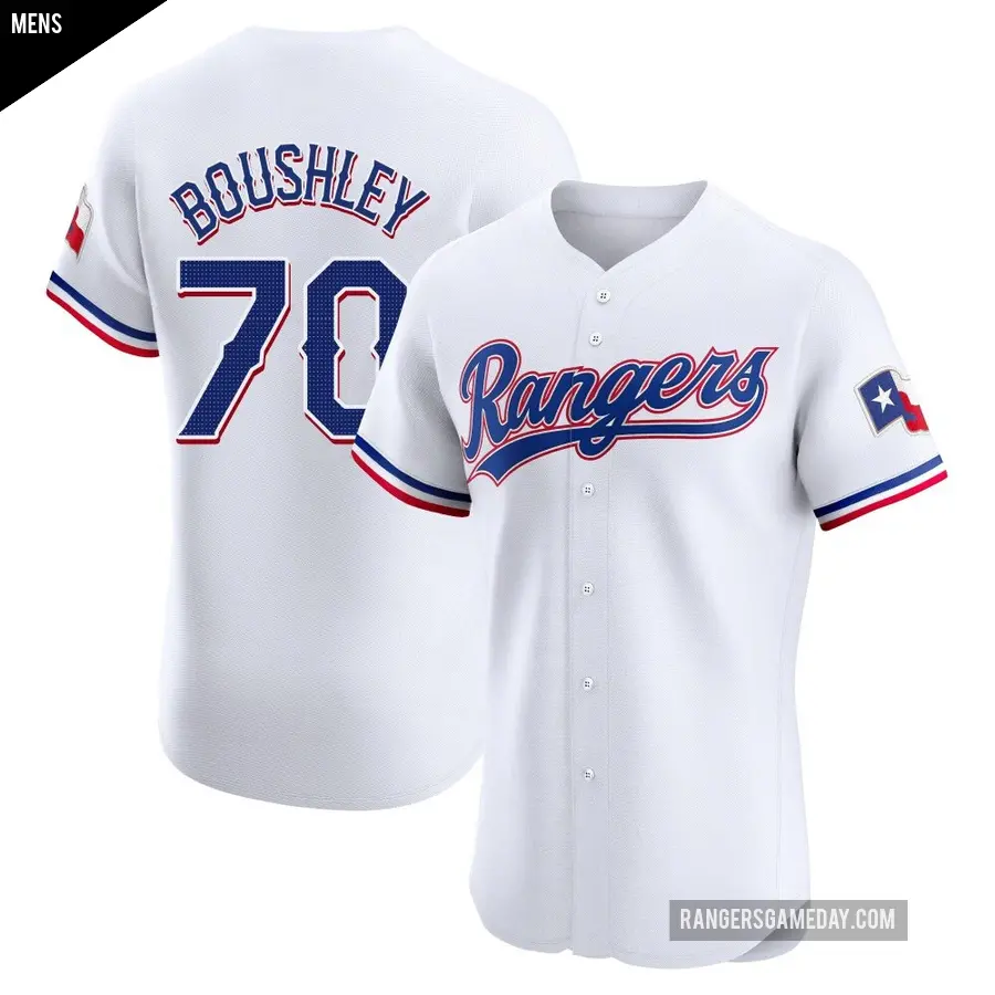 Men's Texas Rangers ＃70 Caleb Boushley Elite White Home Jersey