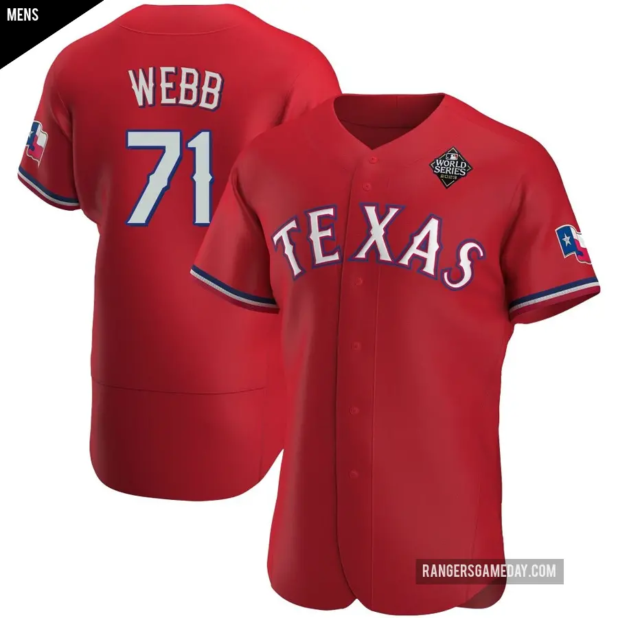 Men's Texas Rangers ＃71 Jacob Webb Authentic Red Alternate 2023 World Series Jersey