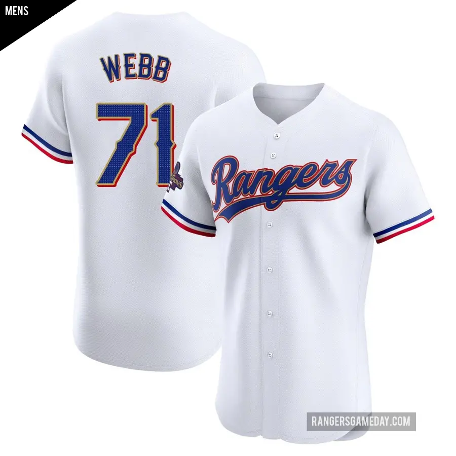 Men's Texas Rangers ＃71 Jacob Webb Elite Gold White 2024 Collection Jersey