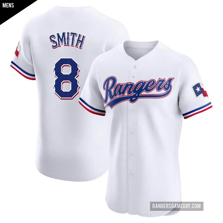Men's Texas Rangers ＃8 Josh Smith Elite White Home Jersey