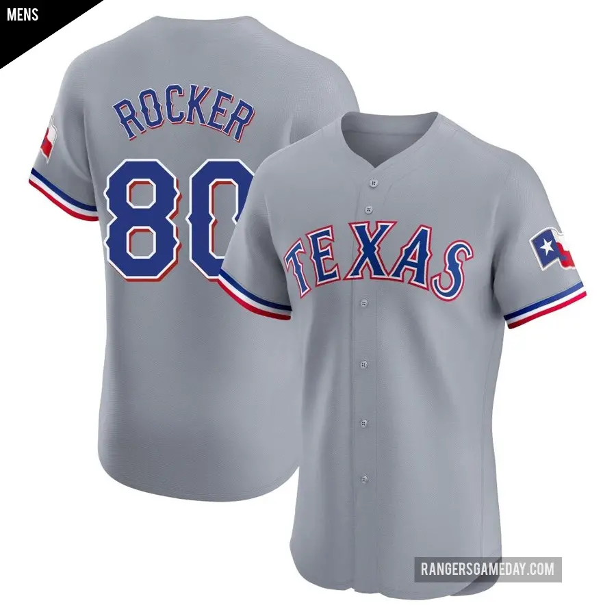 Men's Texas Rangers ＃80 Kumar Rocker Elite Gray Road Jersey
