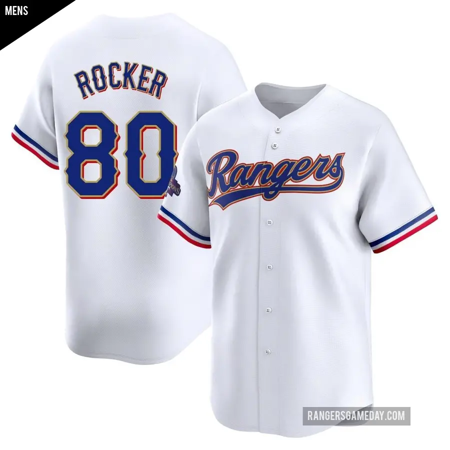 Men's Texas Rangers ＃80 Kumar Rocker Limited Gold White 2024 Collection Jersey