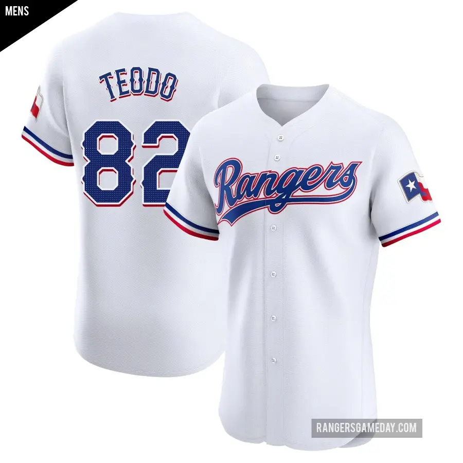 Men's Texas Rangers ＃82 Emiliano Teodo Elite White Home Jersey
