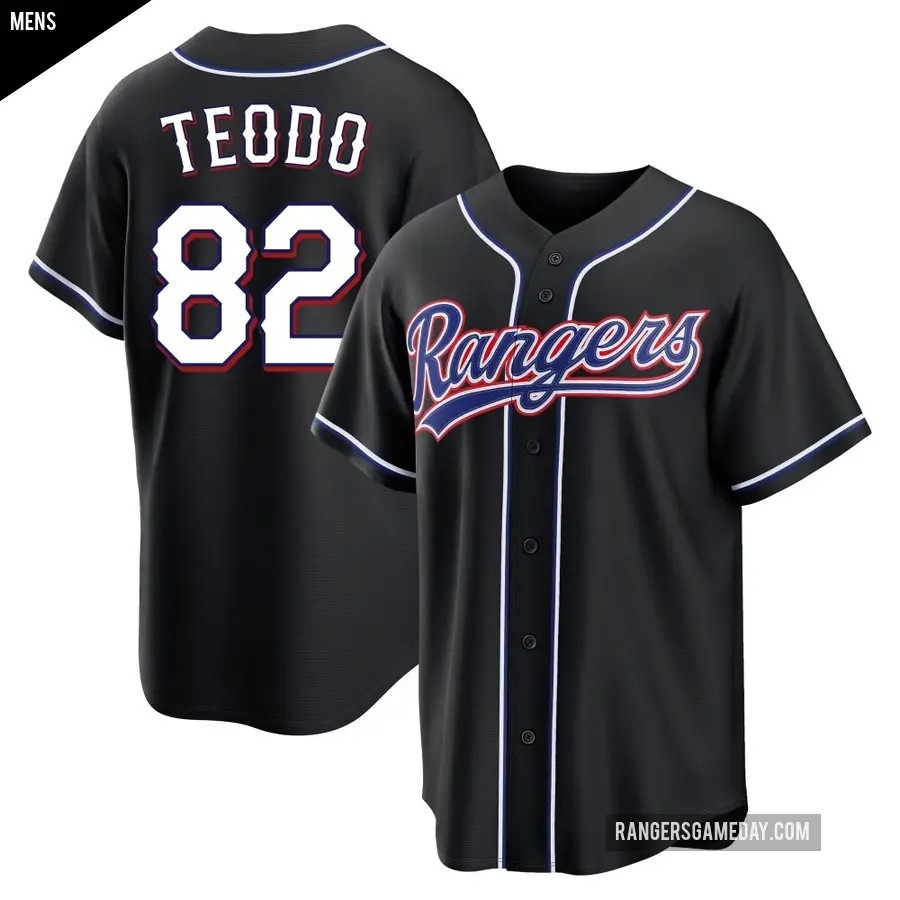 Men's Texas Rangers ＃82 Emiliano Teodo Replica Black Fashion Out Jersey