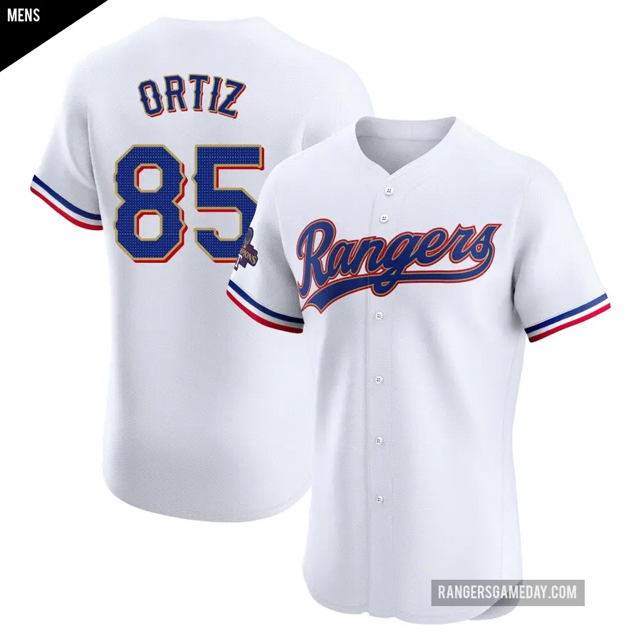 Men's Texas Rangers ＃85 Abimelec Ortiz Elite Gold White 2024 Collection Jersey