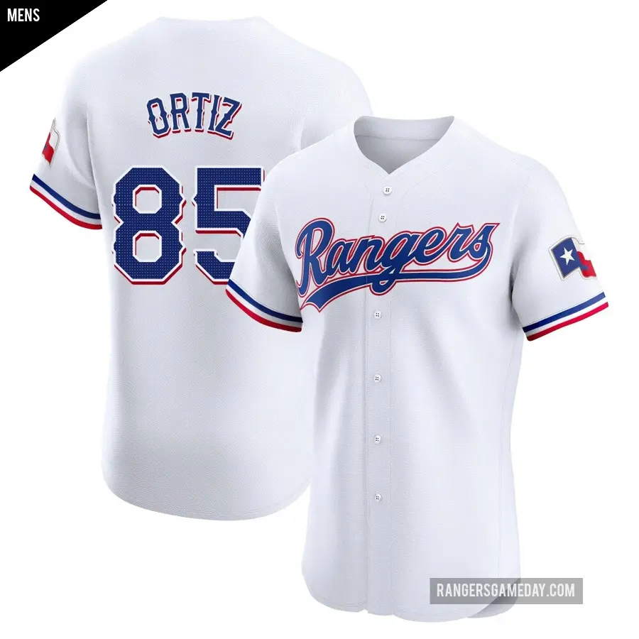 Men's Texas Rangers ＃85 Abimelec Ortiz Elite White Home Jersey