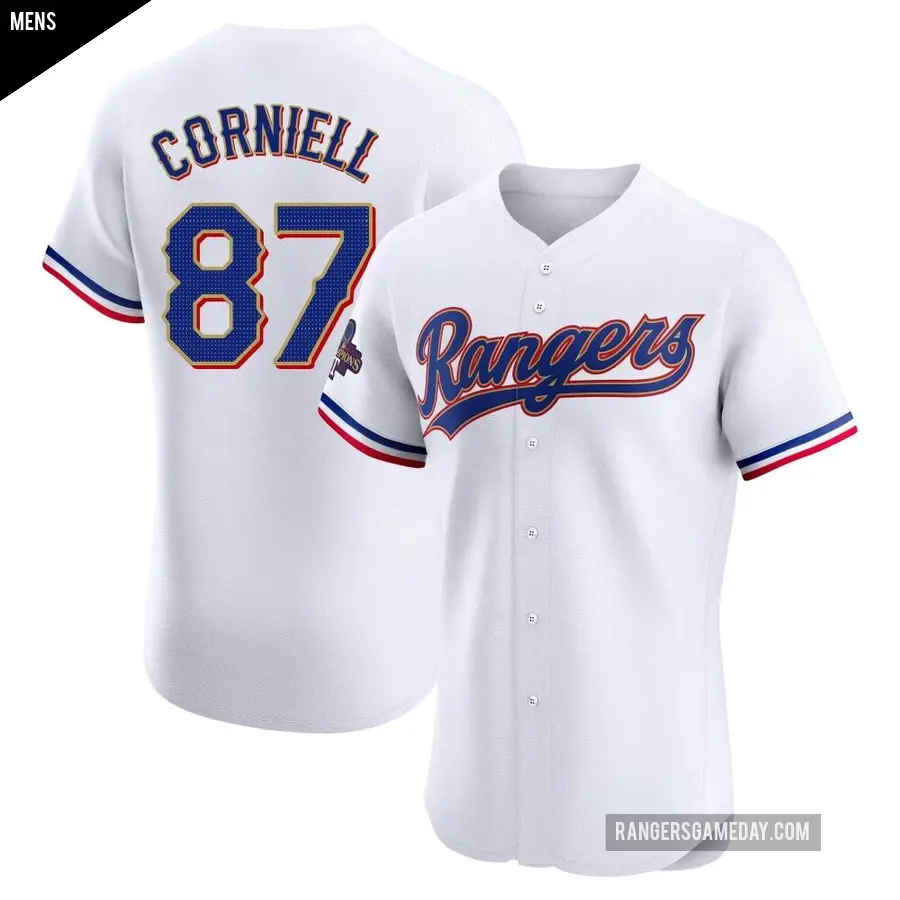 Men's Texas Rangers ＃87 Jose Corniell Elite Gold White 2024 Collection Jersey