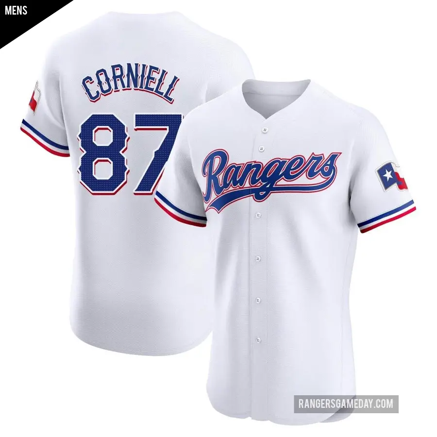 Men's Texas Rangers ＃87 Jose Corniell Elite White Home Jersey