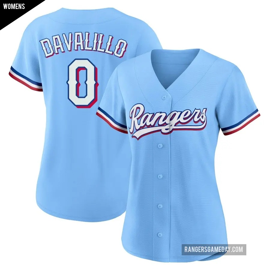 Women's Texas Rangers ＃0 David Davalillo Replica Light Blue Alternate Jersey