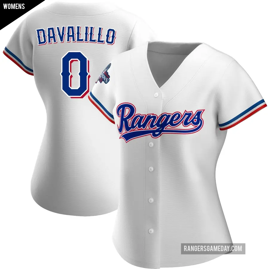 Women's Texas Rangers ＃0 David Davalillo Replica White Home 2023 World Series Champions Jersey