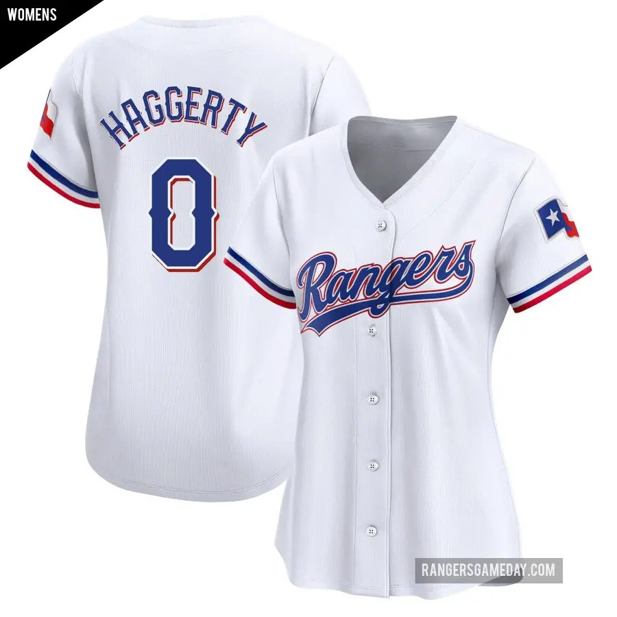 Women's Texas Rangers ＃0 Sam Haggerty Limited White Home Jersey