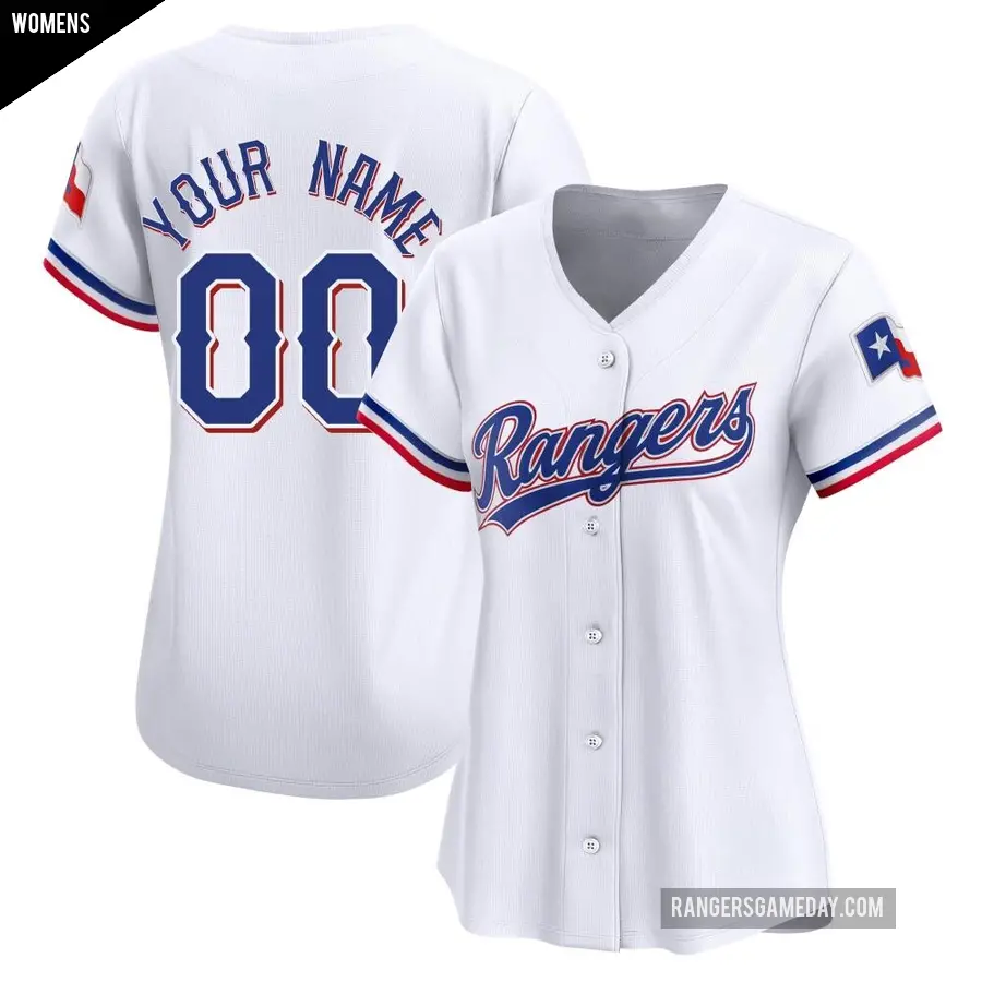 Women's Texas Rangers ＃00 Custom Limited White Home Jersey