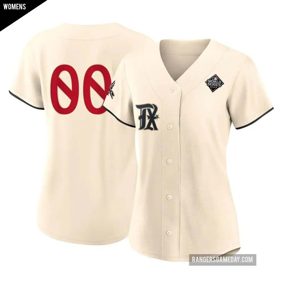 Women's Texas Rangers ＃00 Custom Replica Cream 2023 City Connect 2023 World Series Jersey