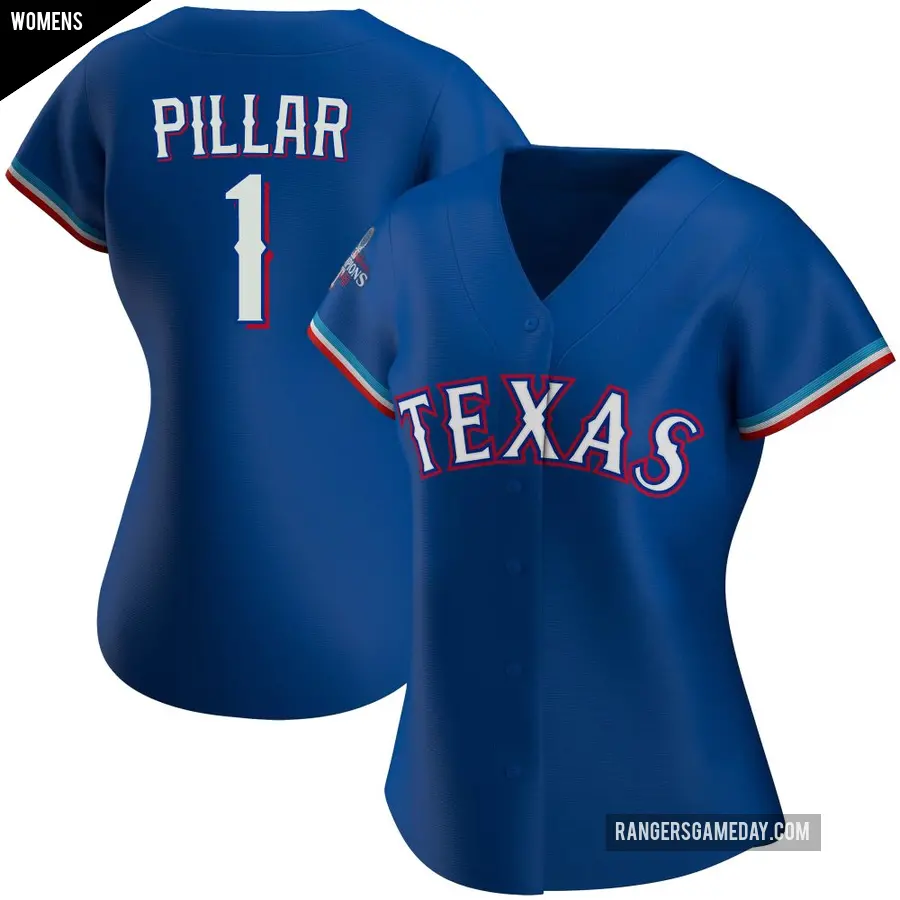 Women's Texas Rangers ＃1 Kevin Pillar Authentic Royal Alternate 2023 World Series Champions Jersey
