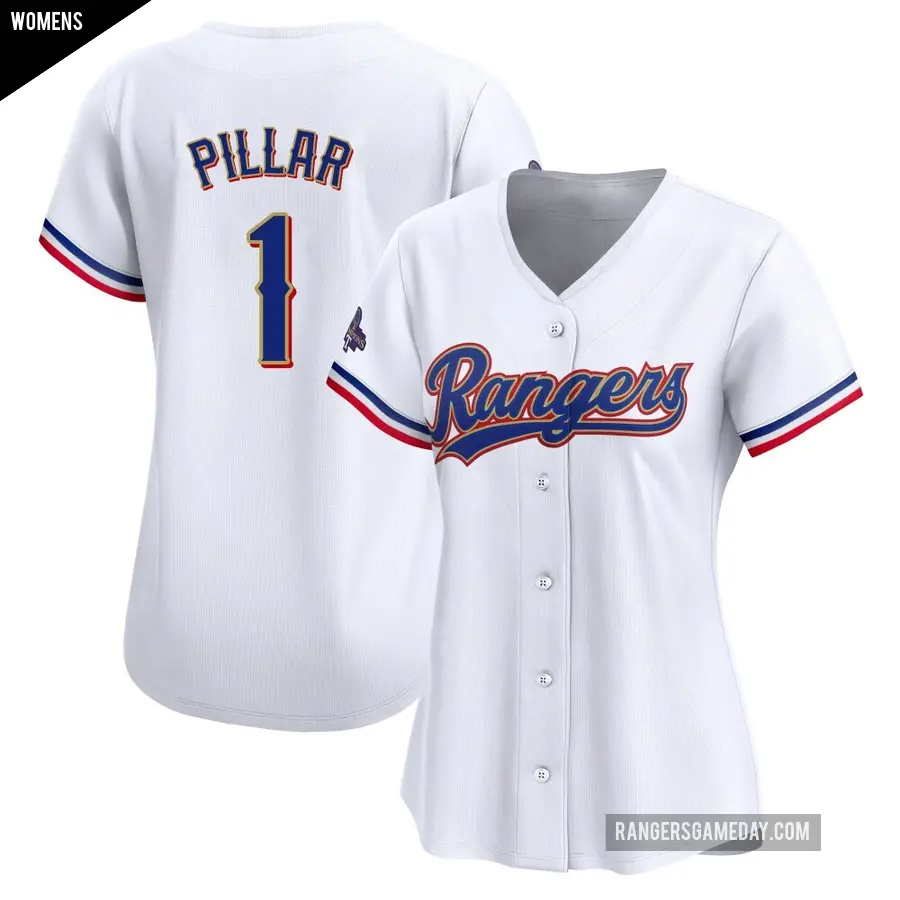 Women's Texas Rangers ＃1 Kevin Pillar Limited Gold White 2024 Collection Jersey