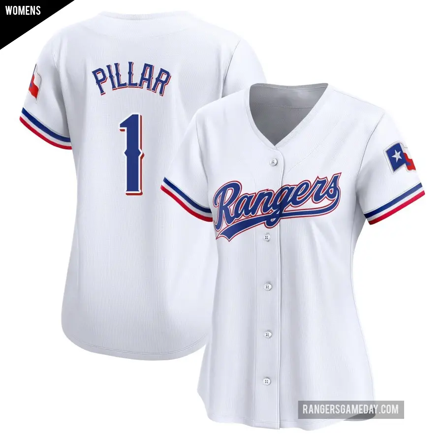 Women's Texas Rangers ＃1 Kevin Pillar Limited White Home Jersey