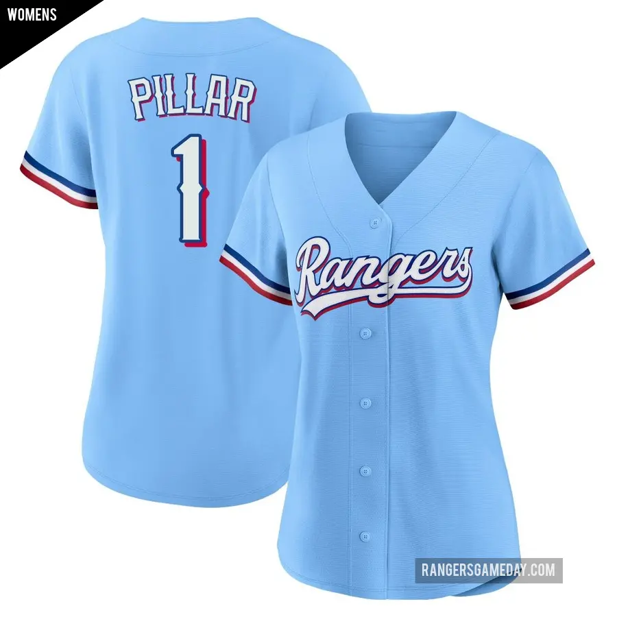 Women's Texas Rangers ＃1 Kevin Pillar Replica Light Blue Alternate Jersey