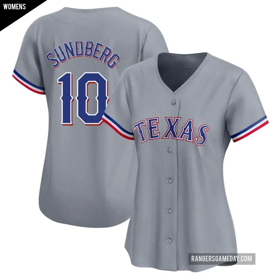 Women's Texas Rangers ＃10 Jim Sundberg Limited Gray Away Jersey