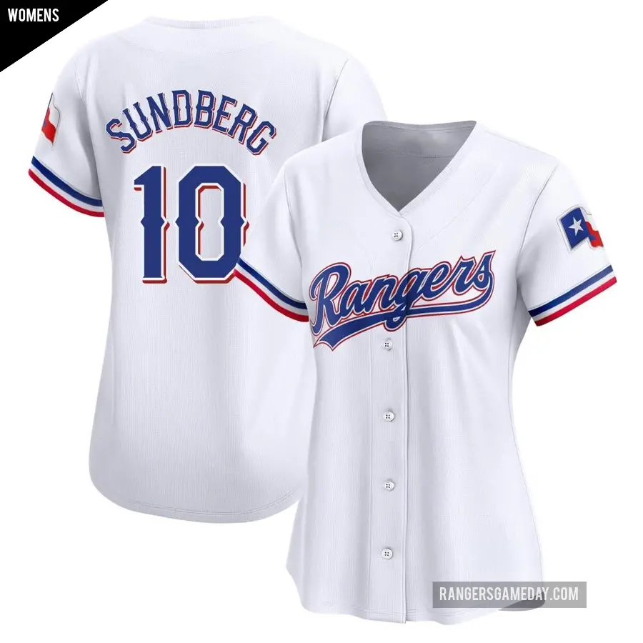 Women's Texas Rangers ＃10 Jim Sundberg Limited White Home Jersey