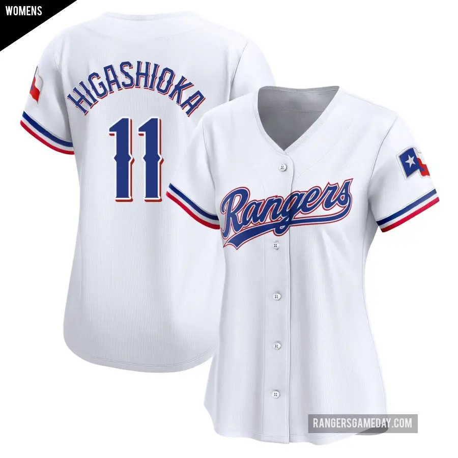 Women's Texas Rangers ＃11 Kyle Higashioka Limited White Home Jersey
