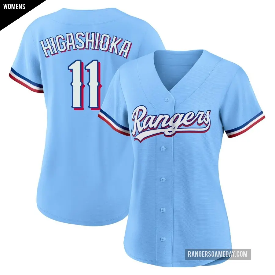 Women's Texas Rangers ＃11 Kyle Higashioka Replica Light Blue Alternate Jersey