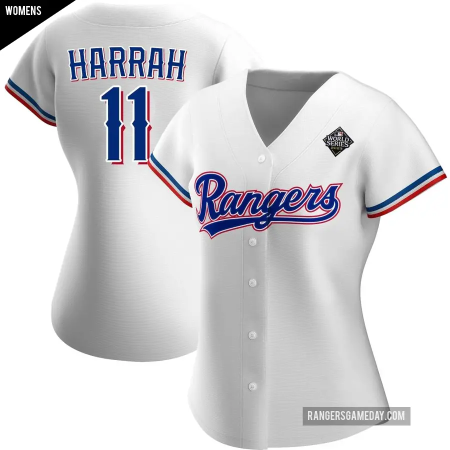 Women's Texas Rangers ＃11 Toby Harrah Authentic White Home 2023 World Series Jersey