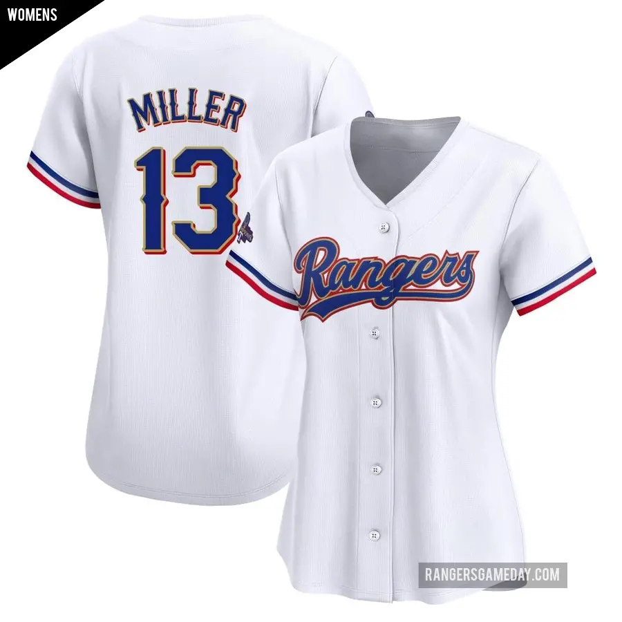 Women's Texas Rangers ＃13 Brad Miller Limited Gold White 2024 Collection Jersey