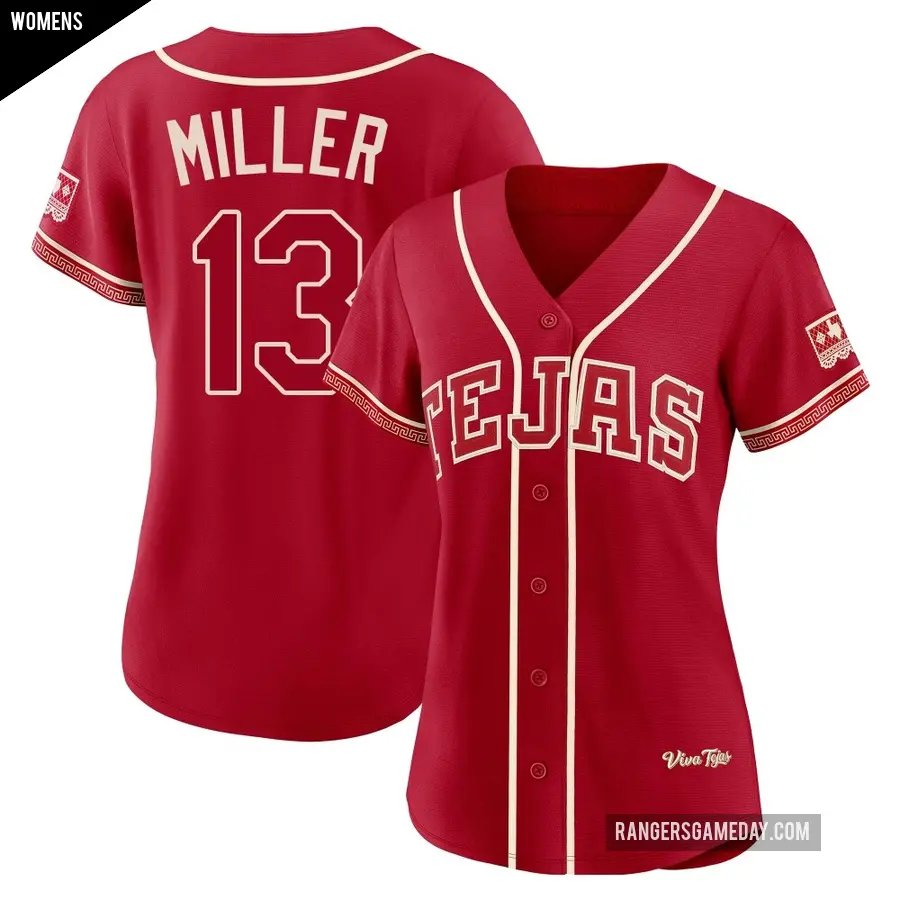 Women's Texas Rangers ＃13 Brad Miller Limited Red 2026 City Connect Stadium Jersey