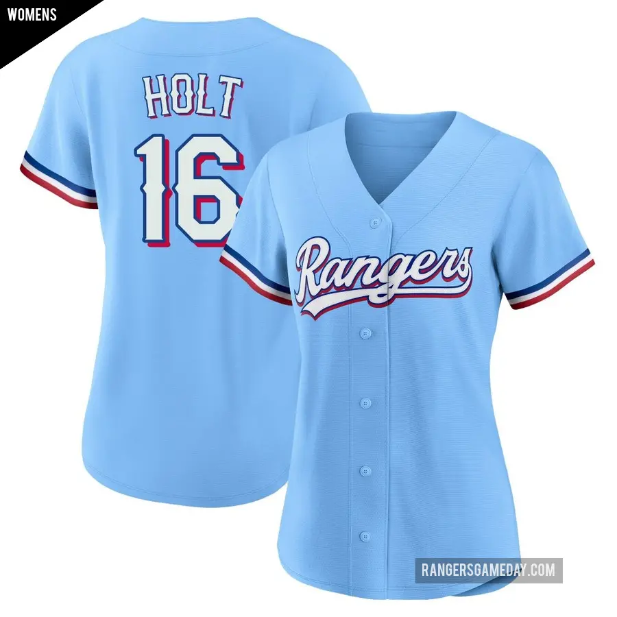 Women's Texas Rangers ＃16 Brock Holt Replica Light Blue Alternate Jersey
