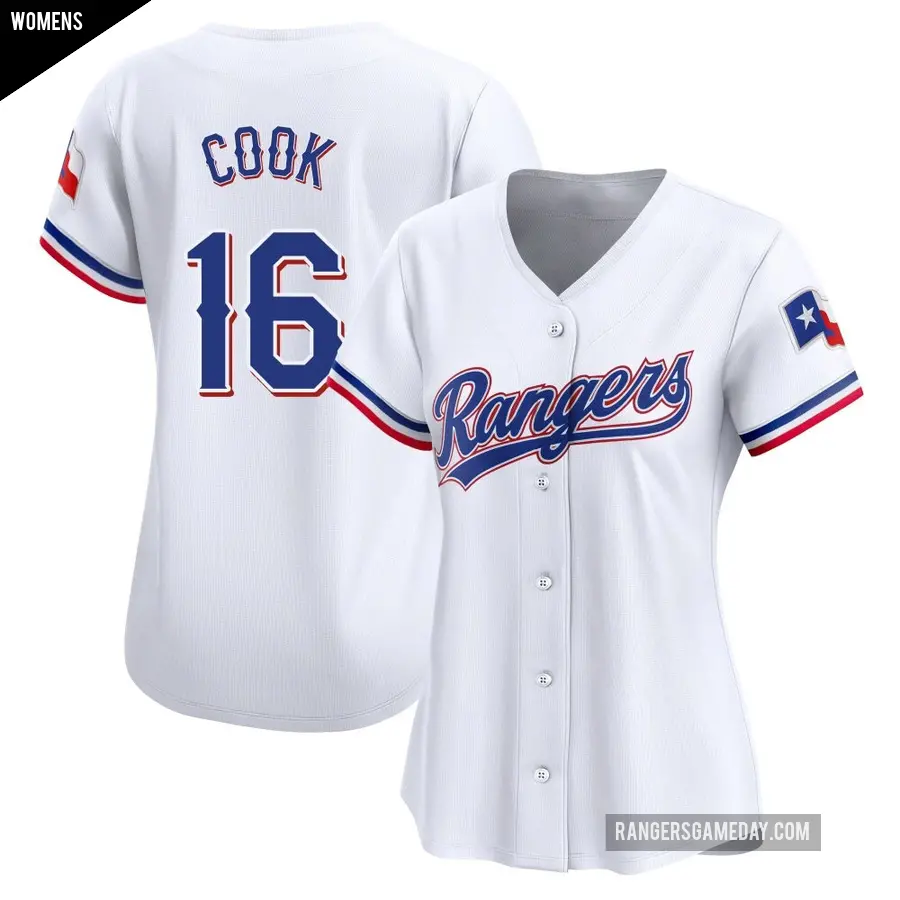 Women's Texas Rangers ＃16 Casey Cook Limited White Home Jersey