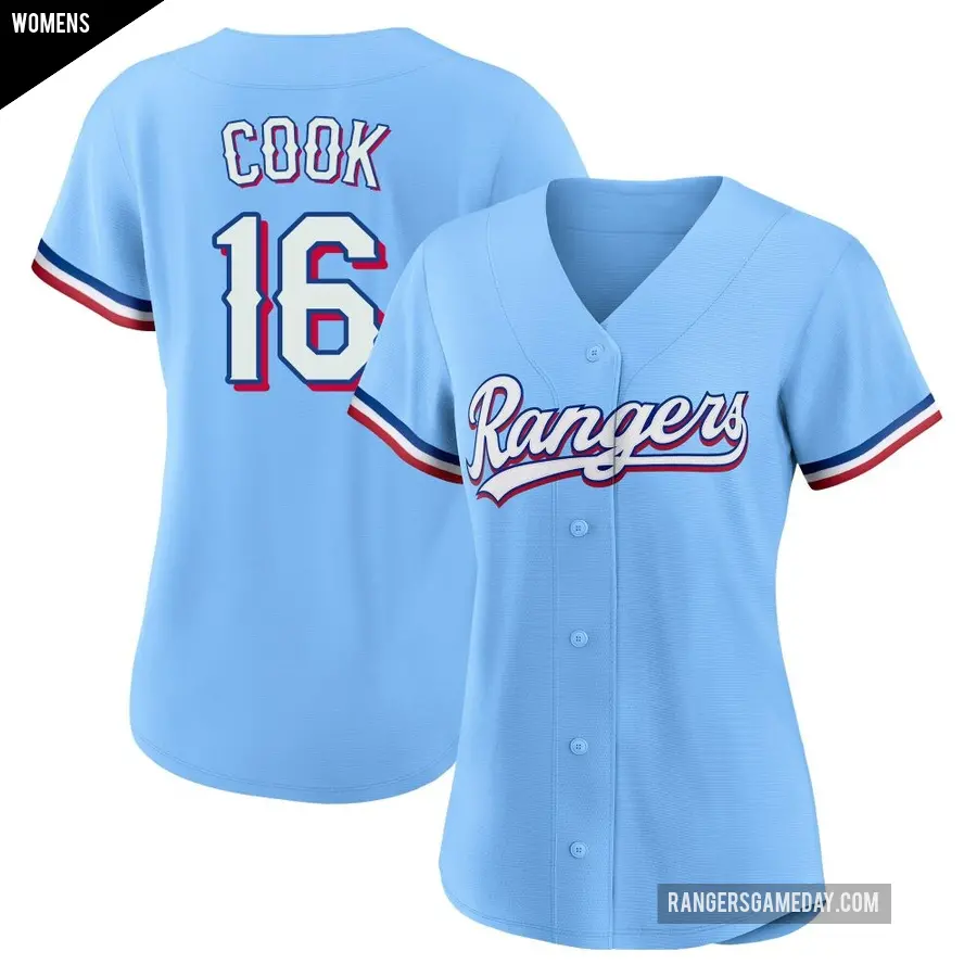 Women's Texas Rangers ＃16 Casey Cook Replica Light Blue Alternate Jersey