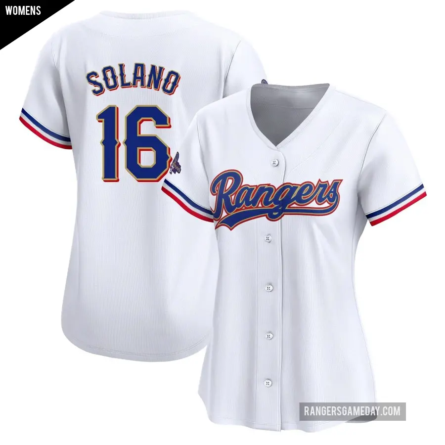 Women's Texas Rangers ＃16 Donovan Solano Limited Gold White 2024 Collection Jersey