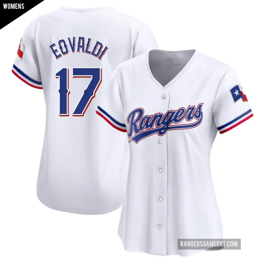 Women's Texas Rangers ＃17 Nathan Eovaldi Limited White Home Jersey