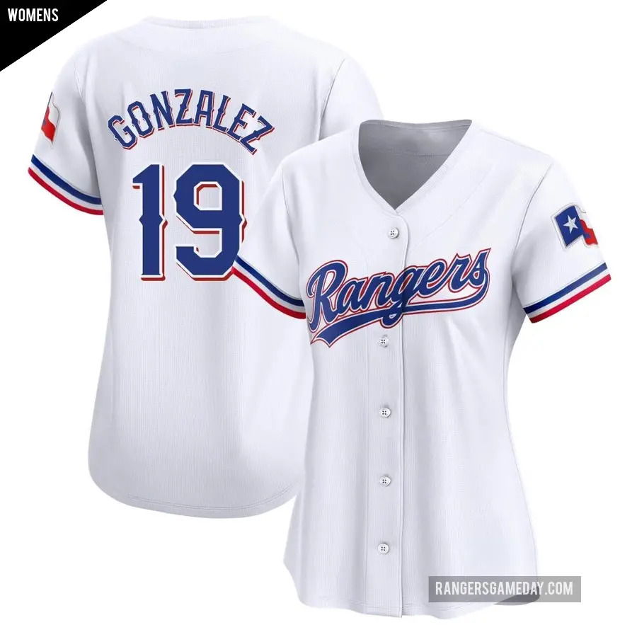 Women's Texas Rangers ＃19 Juan Gonzalez Limited White Home Jersey