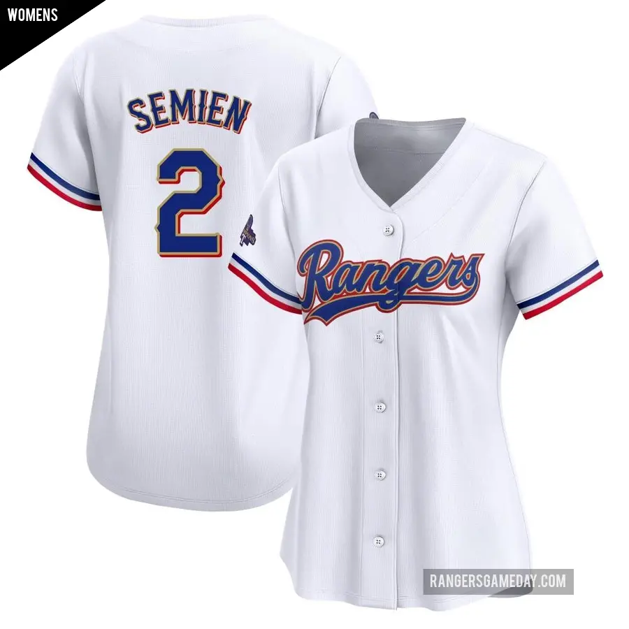 Women's Texas Rangers ＃2 Marcus Semien Limited Gold White 2024 Collection Jersey
