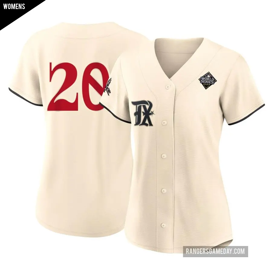 Women's Texas Rangers ＃20 Ezequiel Duran Authentic Cream 2023 City Connect 2023 World Series Jersey